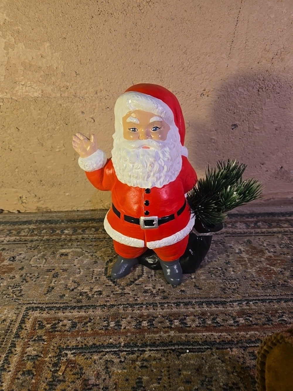 Vintage 1973 Duncan Ceramics Hand Painted Santa w Sack Planter Christmas 10.5"